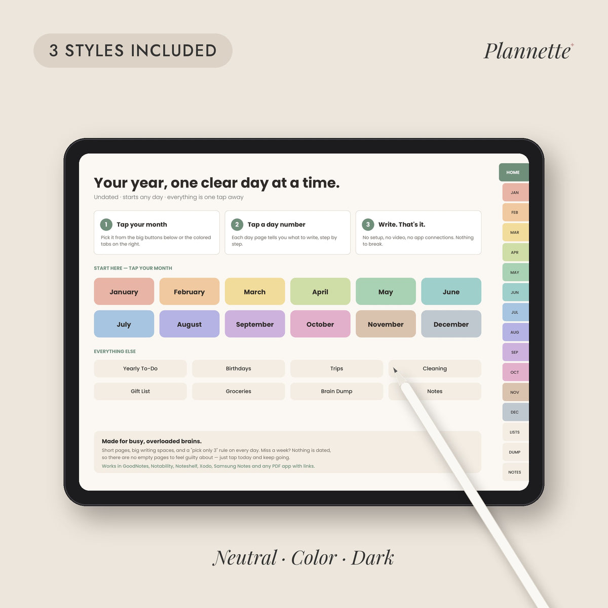 Color style home page with rainbow month tabs
